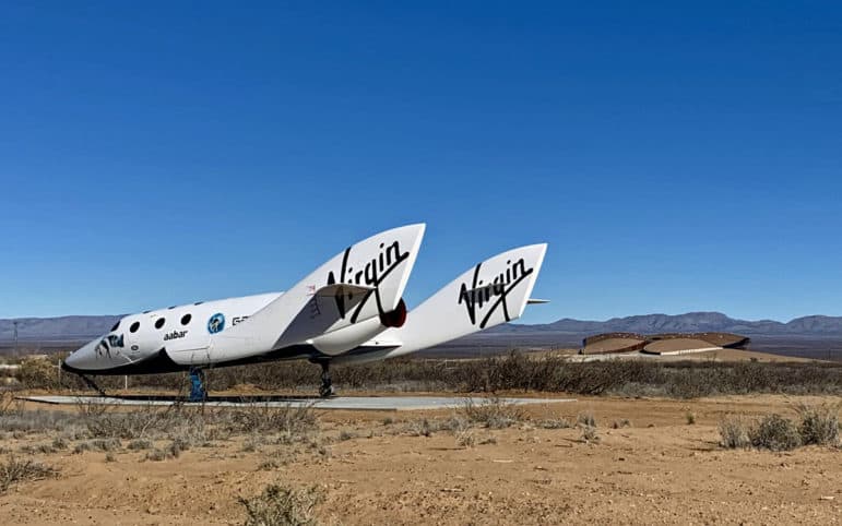 A replica of Virgin Galactic’s SpaceShipTwo at Spaceport America. (Heath Haussamen)