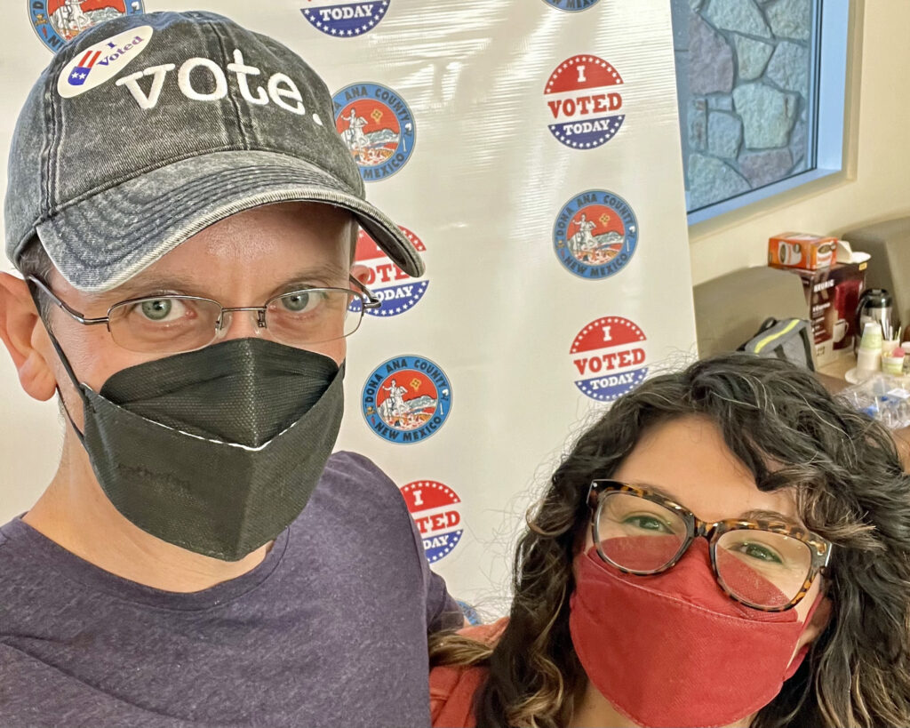 Heath Haussamen, voting with his wife Sarah Silva in the Democratic primary last year.