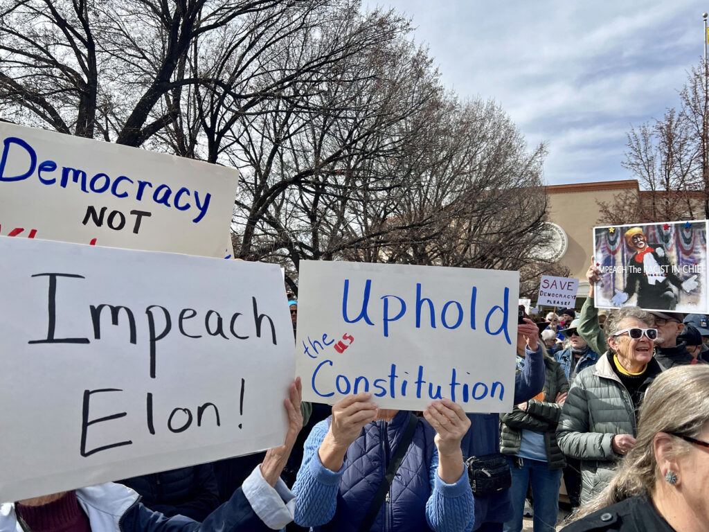 More than 500 people gathered outside the Roundhouse on Monday, with the crowd spilling onto nearby streets, to protest the Trump administration’s actions.