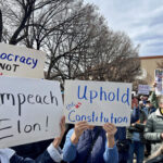 More than 500 people gathered outside the Roundhouse on Monday, with the crowd spilling onto nearby streets, to protest the Trump administration’s actions.