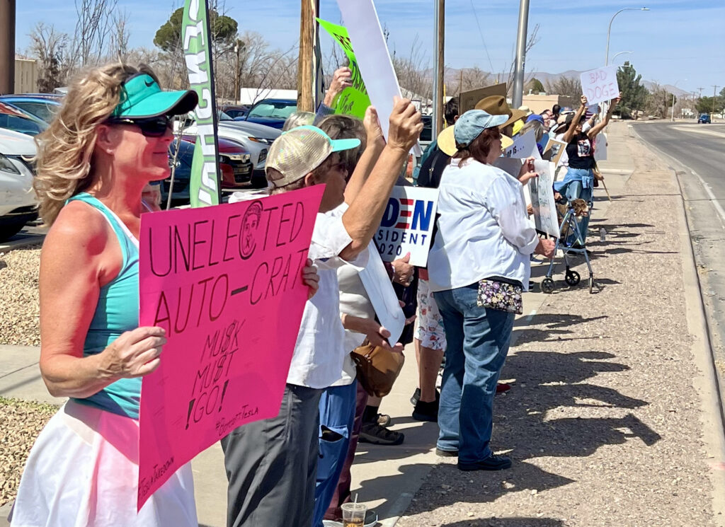 About 60 people showed up to Saturday's protest.