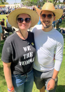 Cassie McClure and her husband Jorge Aguirre at the No Kings Protest on June 14.