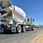 A concrete truck heads into the construction site where Project Jupiter is being built.